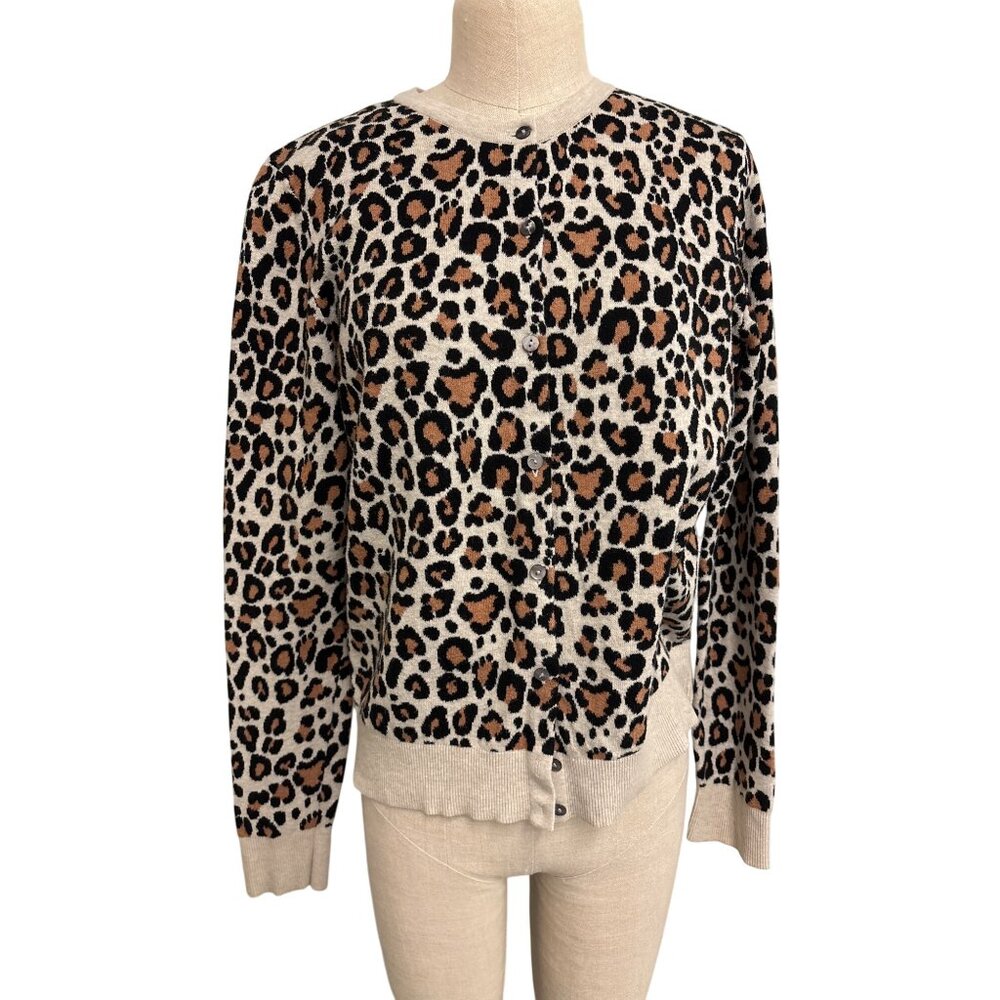 A.n.d Leopard Print Button Cardigan Womens L 100% Cotton Made In China